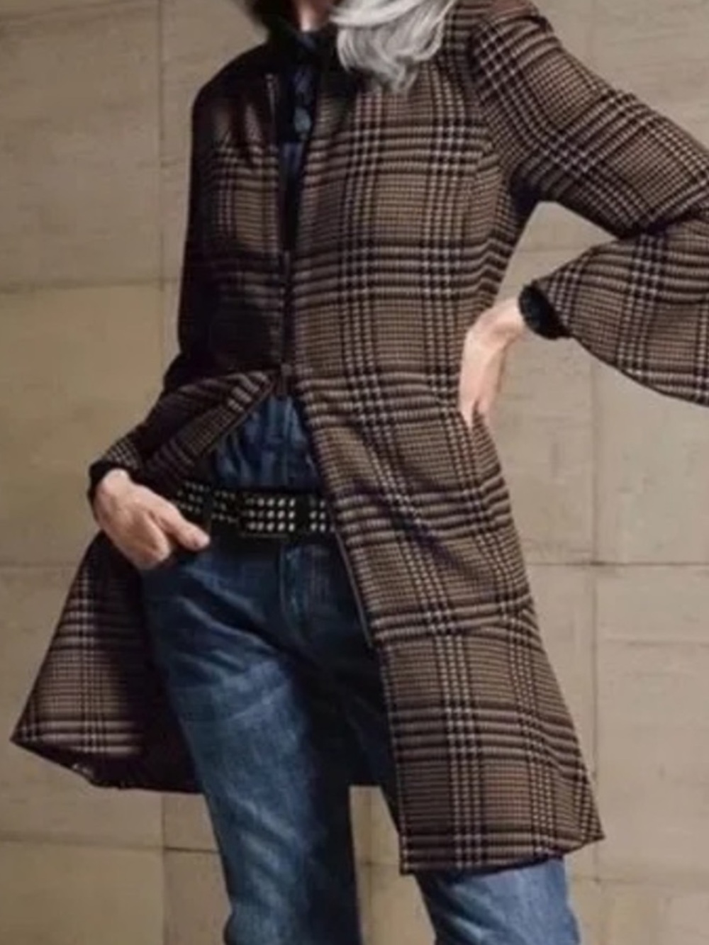 Cabi # 3902 Flounce Plaid Longline Full-Zip Jacket Fall 2020 Size Small